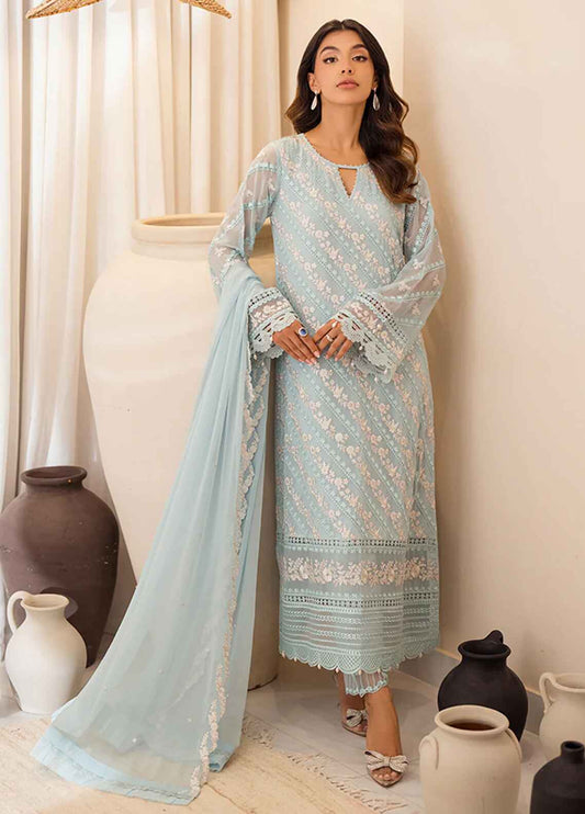 Embroidered Chiffon 3 Piece Unstitched Suit D1643 AC-Mint Glaze-24 - Party Wear