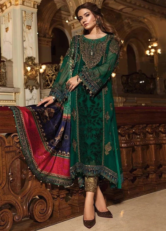 Green Embroidered Unstitched 3 Piece Chiffon Suit D1344 MBC-BD-1501-18 Formal Wear