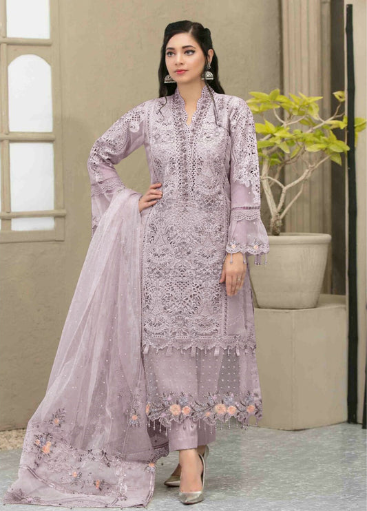 Embroidered Organza 3 Piece Unstitched Suit D1428 PURPLE-TF-D-6654-Formal Wear